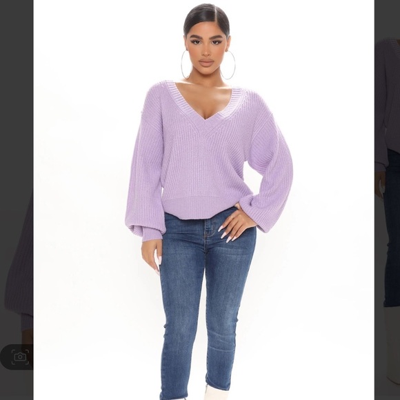 Fashion Nova Lavendar Light Purple Off Shoulder V Neck Sweater Small LSU​ - Picture 5 of 7